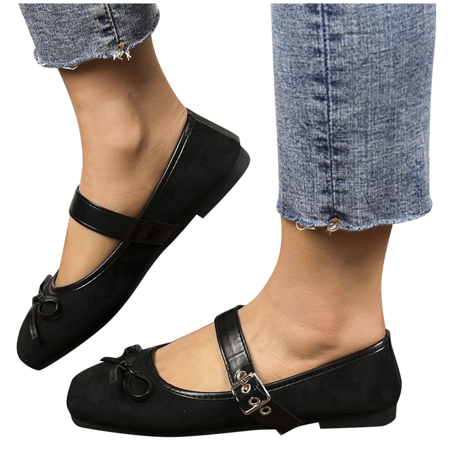 Miluxas Women's Leather Mary Jane Flats Shoes Dressy Comfortable Square ...