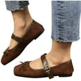 thumbnail image 1 of Miluxas Women's Leather Mary Jane Flats Shoes Dressy Comfortable Square Toe Slip On Ballet Flat Causal Breathable Flat Walking Shoes Brown 7(39), 1 of 7