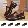 thumbnail image 1 of Miluxas Women's Leather Mary Janes Shoes Flats Chunky Low Heels Platform Retro Classics Round Toe Ankle Strap Wine 9.5(43), 1 of 9