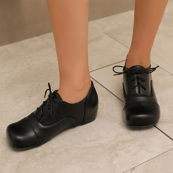 Miluxas Women's Leather Perforated Lace-up Brogue Wingtip Shoes for Ladies Women Black 5.5(36)