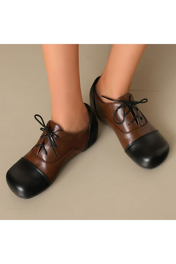 Women's Leather Perforated Lace-up Brogue Wingtip Shoes for Ladies Women Brown 5.5(36)