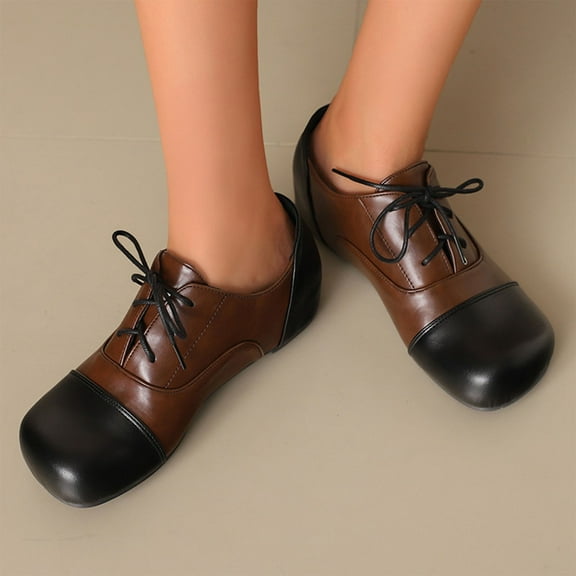 Miluxas Women's Leather Perforated Lace-up Brogue Wingtip Shoes for Ladies Women Brown 6.5(38)