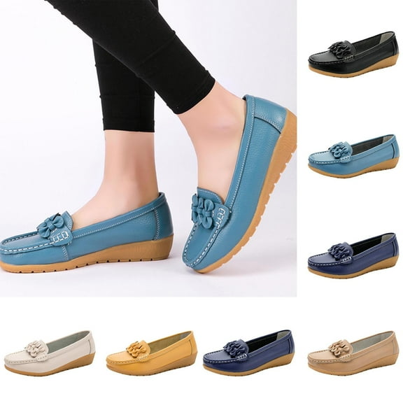 Miluxas Women's Leather Platform Loafers Classic Casual Comfort Slip-On Shoes Soft Sole Dress Shoes Navy 9.5(43)