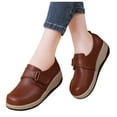 thumbnail image 1 of Miluxas Women's Leather Platform Slip-On Loafers Comfortable Casual Wedge Heel Non-Slip Walking Shoes Work Nurse Shoes Brown 7(39), 1 of 9