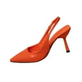 thumbnail image 1 of Miluxas Women's Leather Pointed Toe Closed Toe Slingback Pumps Fashionable Elastic Strap Kitten Heel High Heels Wedding Work Dress Shoes Orange 7.5(40), 1 of 9