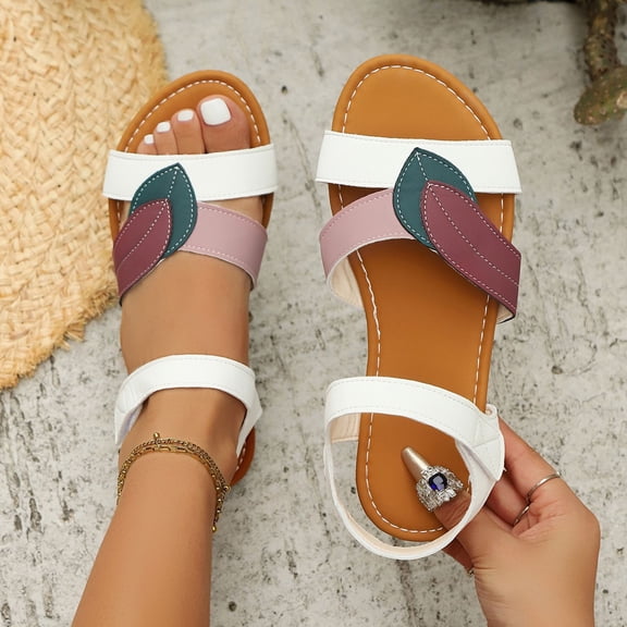 Miluxas Women's Leather Sandals - Summer Beach Fashion Non-Slip Leaf Design White 9(42)