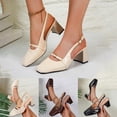 thumbnail image 1 of Miluxas Women's Leather Slingback Chunky Heel Pumps Square Closed Toe Block Heel Elastic Strap Dress High Heels Fashion Walking Work Shoes Brown 9.5(43), 1 of 9
