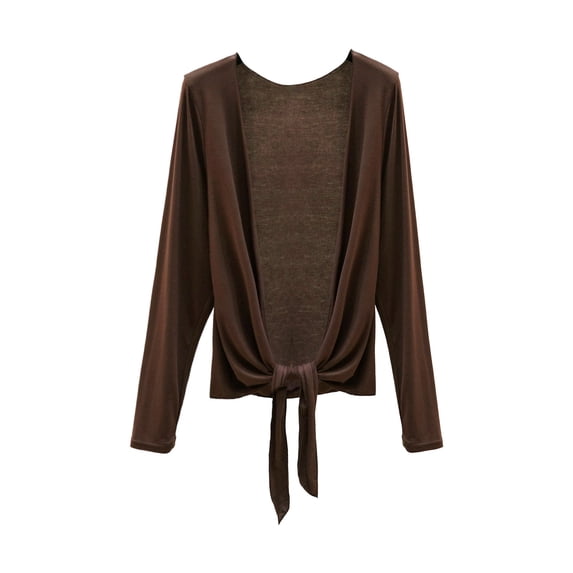 Miluxas Women's Lightweight Cover Up Cardigan Tie Front Cardigan Summer Solid Color Modal Blend Soft Long Sleeve Open Knit Shirts Coffee