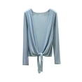 thumbnail image 1 of Miluxas Women's Lightweight Cover Up Cardigan Tie Front Cardigan Summer Solid Color Modal Blend Soft Long Sleeve Open Knit Shirts Light Blue, 1 of 5