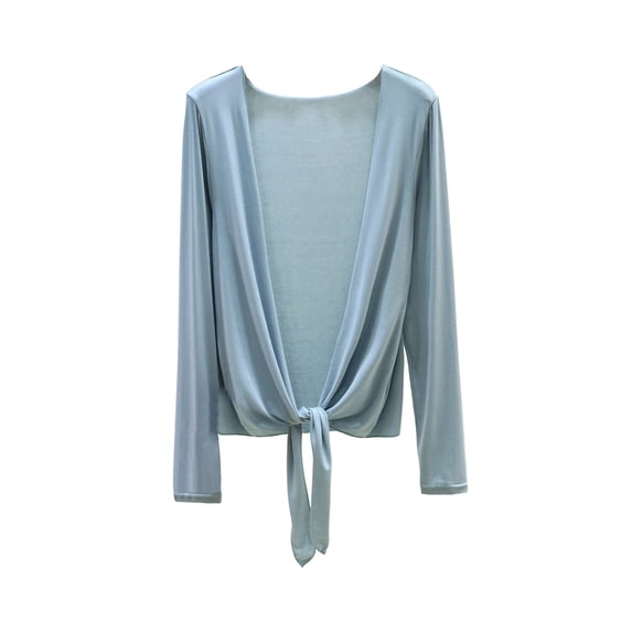 Miluxas Women's Lightweight Cover Up Cardigan Tie Front Cardigan Summer Solid Color Modal Blend Soft Long Sleeve Open Knit Shirts Light Blue