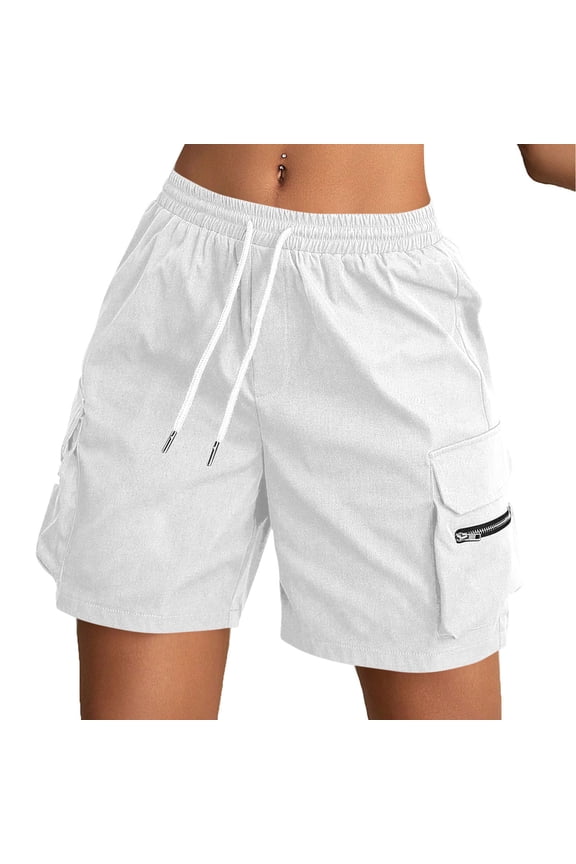 Women's Lightweight Hiking Cargo Shorts Quick Dry Athletic Shorts Solid Camping Travel Golf Shorts with Zipper Pockets White