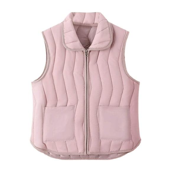Miluxas Women's Lightweight Vest Lapel Zipper Sleeveless Jackets Winter Fashion Vests Warm Jacket Coat with Pockets Pink XXXL(XXXL)