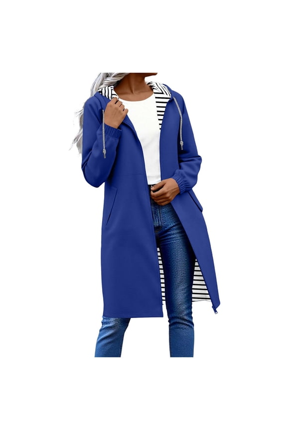 Women's Lightweight Waterproof Hooded Softshell Rain Jacket Warm Windbreaker Long Coat with Pocket Blue S(S)