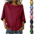 thumbnail image 1 of Miluxas Women's Linen Blend Batwing Sleeve Blouse - Boat Neck Solid Casual Tunic Top Summer Lightweight Comfy Travel Outfits Yellow, 1 of 9