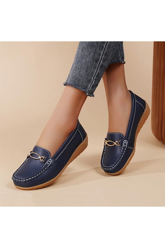 Women's Loafer Shoes Leisure Slip On Work Shoes Comfort Walking Flats Dark Blue 8.5(41)