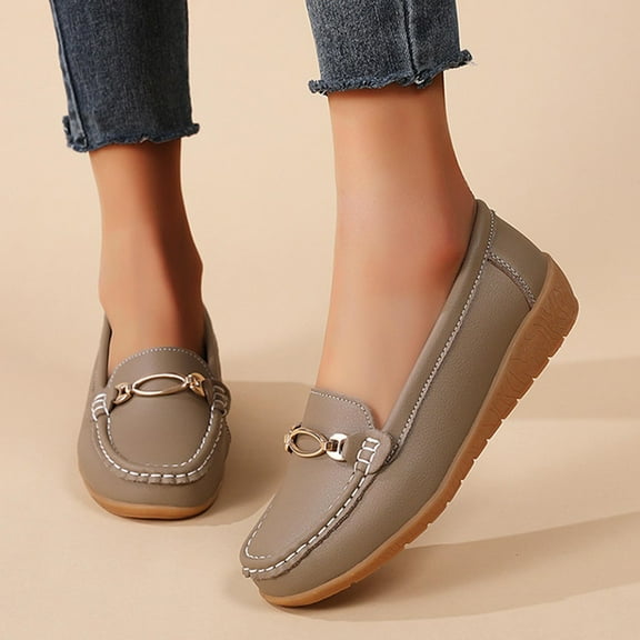 Miluxas Women's Loafer Shoes Leisure Slip On Work Shoes Comfort Walking Flats Khaki 6.5(38)