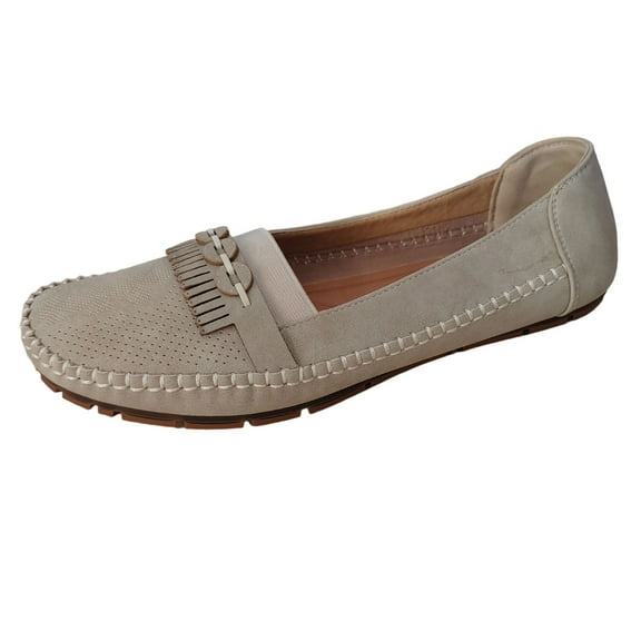 Miluxas Women's Loafers Classic Solid Color Simple Retro Round Toe Flat Casual Slip on Comfort Women Loafer Shoes Beige 9.5(43)