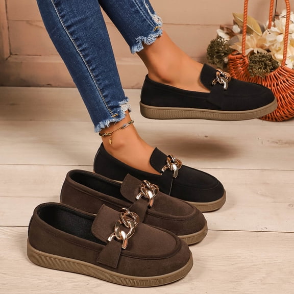 Miluxas Women's Loafers Comfort Slip-Ons Flat Work Shoes Casual Moccasins Penny Loafers Lady Dress Shoes Brown 9(42)