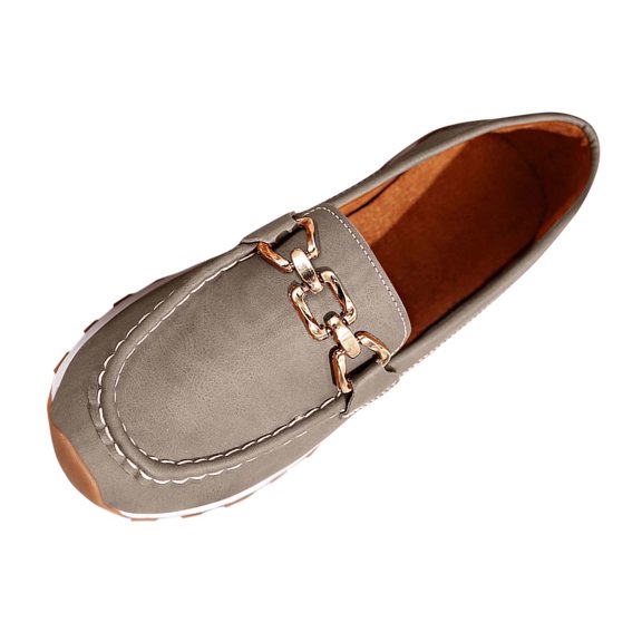 Miluxas Women's Loafers Comfort Slip-Ons Flat Work Shoes Fashon Casual Versatile Metal Chain Loafers Lady Dress Shoes Gray 5.5(36)