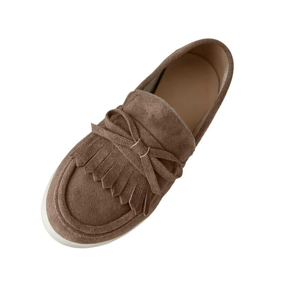 Miluxas Women's Loafers Comfort Slip-Ons Flat Work Shoes Solid Color Casual Moccasins Penny Loafers Lady Dress Shoes Brown 6.5(38)