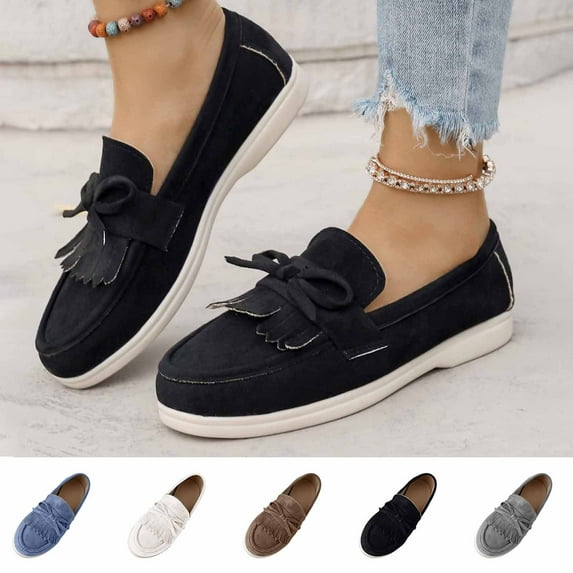 Miluxas Women's Loafers Comfort Slip-Ons Flat Work Shoes Solid Color Casual Moccasins Penny Loafers Lady Dress Shoes Gray 9.5(43)