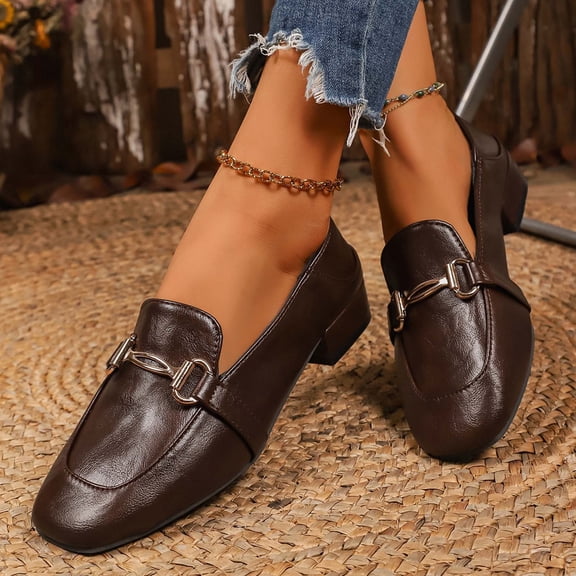 Miluxas Women's Loafers Slip-On Leather Shoes Flat formal Shoes Low-Heel office Casual Brown 6(37)