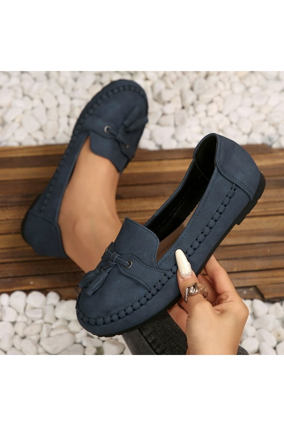 Women's Loafers Slip One Shoes with Bowknot Driving Flats Casual Comfort Walking Penny Loafers for Women Navy 7(39)