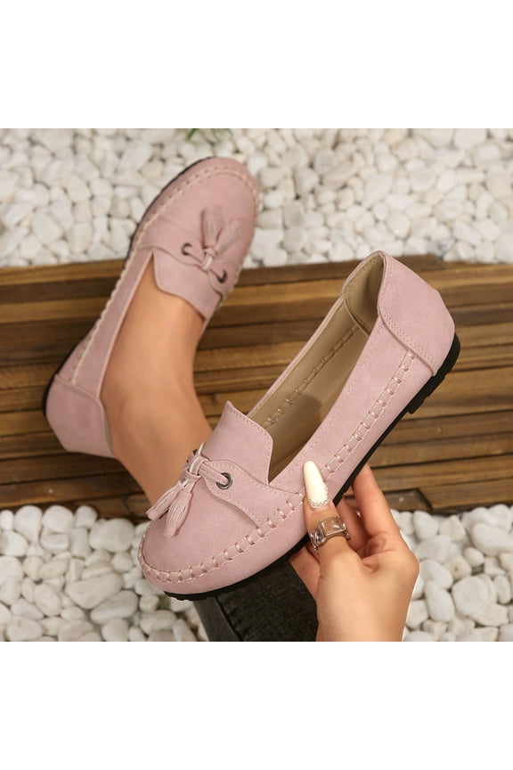 Women's Loafers Slip One Shoes with Bowknot Driving Flats Casual Comfort Walking Penny Loafers for Women Pink 7.5(40)