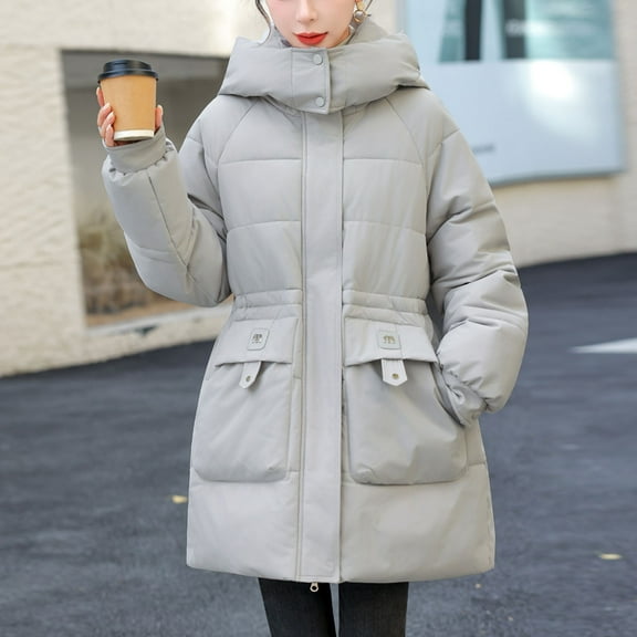 Miluxas Women's Long Puffer Coat - Warm Winter Quilted Jacket Full Length Zip up Down Coat Thickened Puffy Parka with Hood Gray XL(XL)