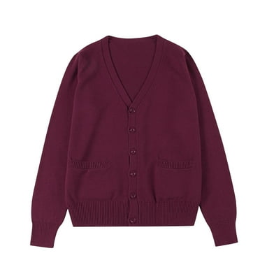 Miluxas Women's Long Sleeve Cardigan Button Down Crew Neck Classic Sweater Knit Cardigan Wine 6(M)