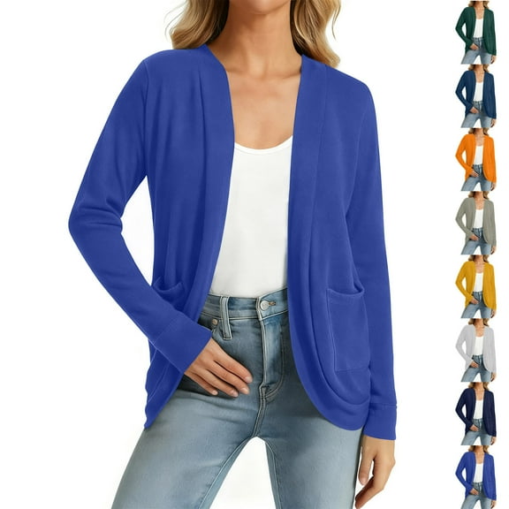 Miluxas Women's Long Sleeve Cardigan Lightweight Soft Open Front Solid Casual Cardigan Coats Yellow XL(XL)