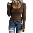 thumbnail image 1 of Miluxas Women’s Long Sleeve Henley T Shirts Button Down Slim Fit Tops Scoop Neck Ribbed Knit Shirts Coffee 8(L), 1 of 8