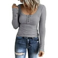 thumbnail image 1 of Miluxas Women’s Long Sleeve Henley T Shirts Button Down Slim Fit Tops Scoop Neck Ribbed Knit Shirts Gray 10(XL), 1 of 8