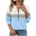 thumbnail image 1 of Miluxas Women's Long Sleeve Shirts Color Block Zipper Tops Tunics Casual Fall Ladies Tees Light Blue S(S), 1 of 3