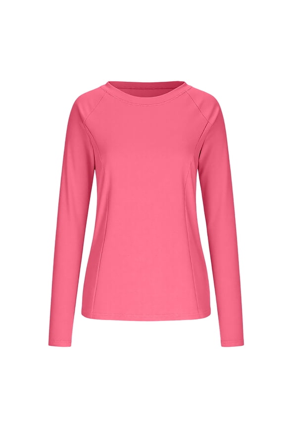 Women's Long Sleeve Shirts Solid Color Sun Protection Shirts for Hiking Fishing Workout Rash Guard Hot Pink