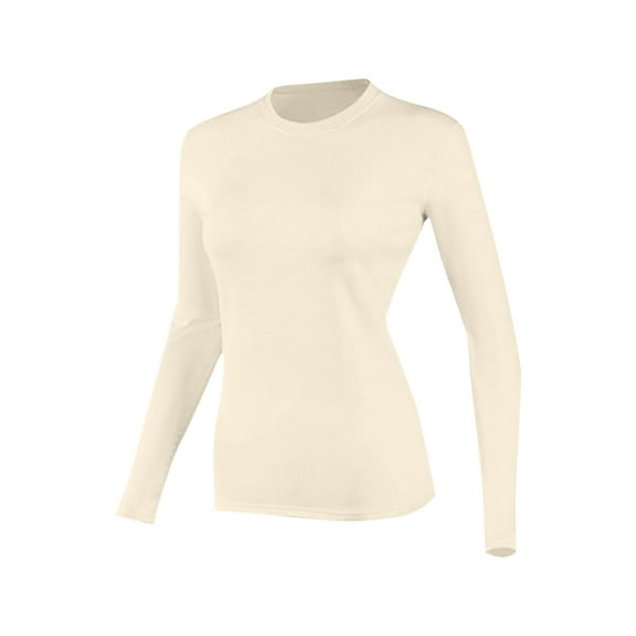 Miluxas Women's Long Sleeve Shirts Tight Fitted Tops Crewneck Underscrubs Tee Lightweight Basic thermal Undershirts Beige M(M)