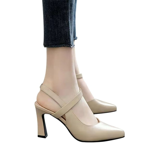 Miluxas Women’s Low Heel Closed Pointed Toe Slingback Pumps Heels Slip On Heeled Sandals Dress Shoes Khaki 4.5(35)