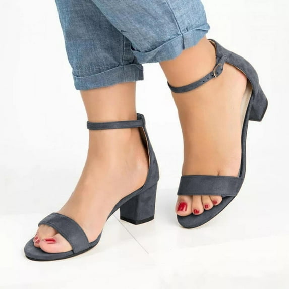 Miluxas Women's Low Heels for Women Clearance Classic Open Toe Ankle Strap Block Chunky Heel Sandals Holiday Party Wedding Dress Pumps Shoes Gray 6(37)