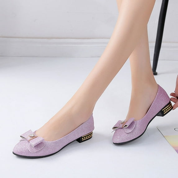 Miluxas Women's Low Wedge Dressy Flats , Comfortable Square Toe Rhinestone Wedding Shoes Purple 7.5(40)