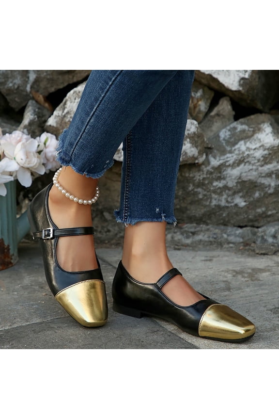 Women's Mary Jane Ballet Flats Hook Loop Comfort Slip on Cap Toe Casual Work Low Heel Flat Pumps Dress Shoes for Women Gold 7.5(40)