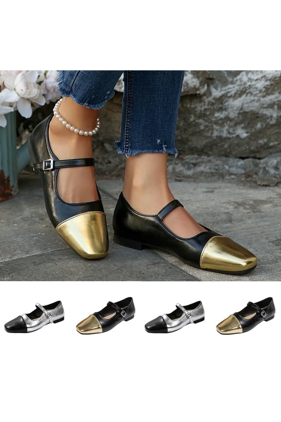 Women's Mary Jane Ballet Flats Hook Loop Comfort Slip on Cap Toe Casual Work Low Heel Flat Pumps Dress Shoes for Women Silver 9(42)