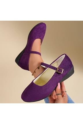 Women's Mary Jane Flats Comfortable Dressy Ballet Flats Casual Round Toe Slip On office Work Woman Shoes Purple 5.5(36)
