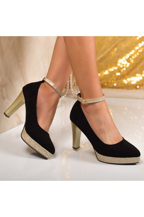 Women's Mary Jane Heel Shoes Platform High Heel Ankle Strap Pumps Black 8.5(41)