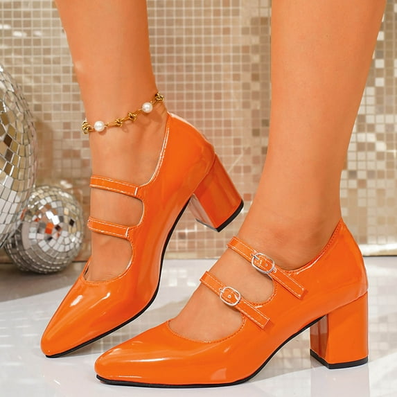 Miluxas Women's Mary Jane Shoes - Classic Retro Work Shoes with Thick & Mid Heels, Comfortable office Pumps with Buckle Strap, Vintage Dress Shoes Orange 6.5(38)