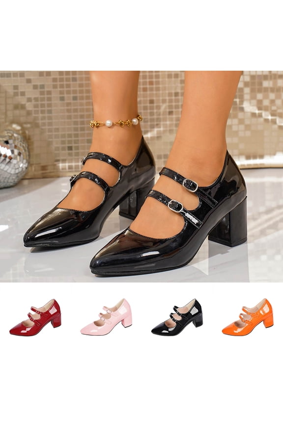 Women's Mary Jane Shoes - Classic Retro Work Shoes with Thick & Mid Heels, Comfortable office Pumps with Buckle Strap, Vintage Dress Shoes Wine 9(42)