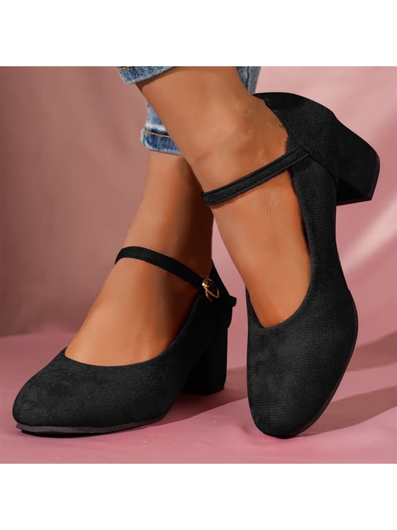 Women's Mary Jane Shoes Low Block Heel Round Toe Dress Office Work Church Pumps
