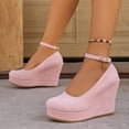 thumbnail image 1 of Miluxas Women's Mary Jane Wedge Solid Buckle Evening Dress Round Toe Platform Shoes Pumps Pink 9(42), 1 of 9