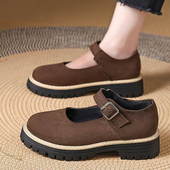 Miluxas Women's Mary Janes Shoes Platform Dress Chunky Pumps Low Heel Round Toe Ankle Strap Pumps Wedges Shoes Coffee 6(37)