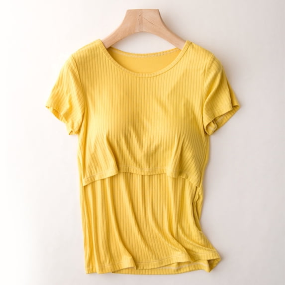 Miluxas Women's Maternity Nursing Tops Short Sleeve Breastfeeding Shirts Yellow 6(M)
