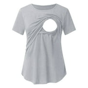 Miluxas Women's Maternity Nursing Tops Short Sleeve Double Layer Breastfeeding Tee Shirts Clearance Sales Gray 10(XL)